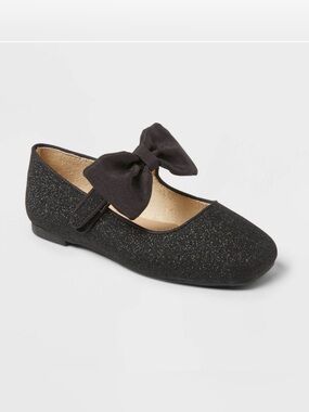Toddler Girls Cat & Jack Black Glitter Bow Mary Jane Shoes